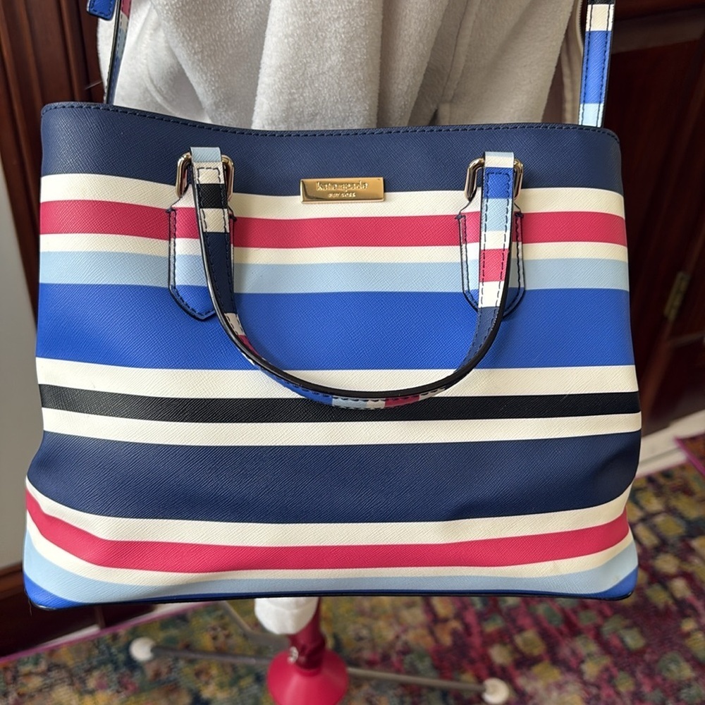 Kate Spade   Satchel  Crossbody bag striped red white blue black light blue NWOT